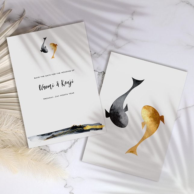 Watercolor Koi Fish Bröllop Spara Datumet (Skapare uppladdad)