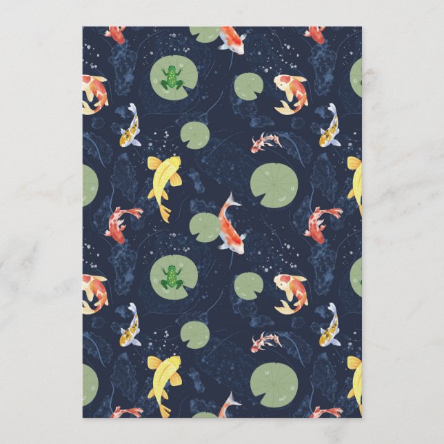 Watercolor Koi Fish Pond Seamless Pattern Inbjudningar (Framsida)