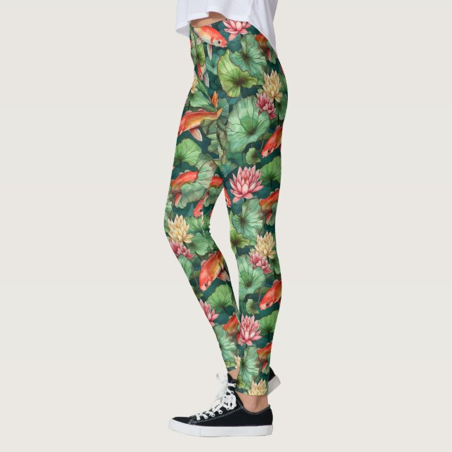 Watercolor Koi och Vatten Lilies Leggings (Vänster)