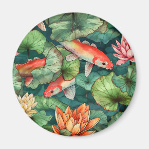 Watercolor Koi och Vatten Lilies Magnet