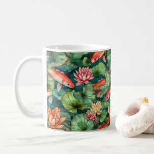 Watercolor Koi och Vatten Lilies Mugg