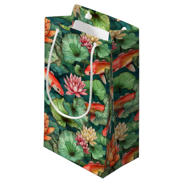 Watercolor Koi och Vatten Lilies Small Gift Bag (Framsidan Vinklad)