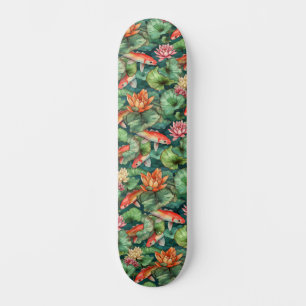 Watercolor Koi & Vatten Lilies Skateboard