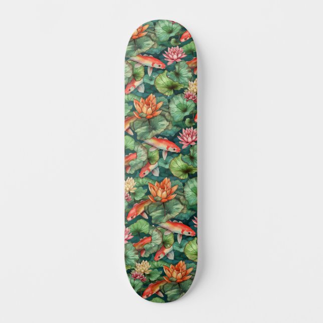 Watercolor Koi & Vatten Lilies Skateboard (Framsida)