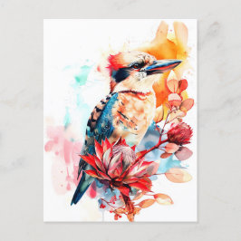 Watercolor Kookaburra on Protea Vykort