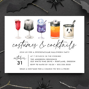 Watercolor-kostymer och cocktails Halloween-fest Inbjudningar