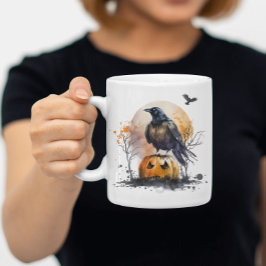Watercolor Kråka Pumpkin Halloween Kaffemugg