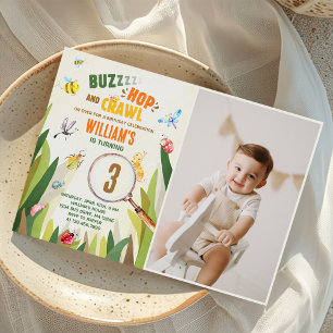 Watercolor Kryp Insekt Boy Birthday Photo Inbjudningar