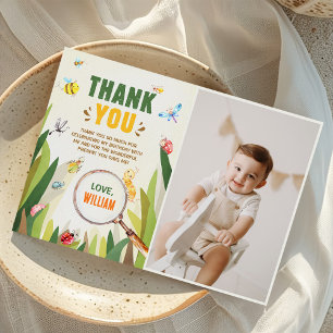 Watercolor Kryp Insekt Boy Birthday Photo Tack Kort