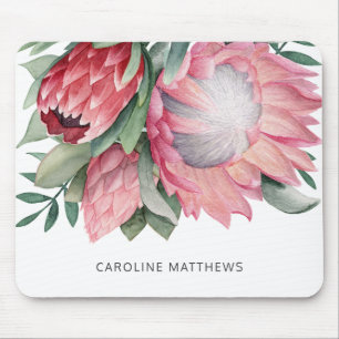 Watercolor Kung Protea Bouquet Botanical med Namn Musmatta