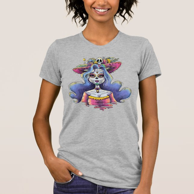 Watercolor La Catrina, blå, hård T Shirt (Framsida)