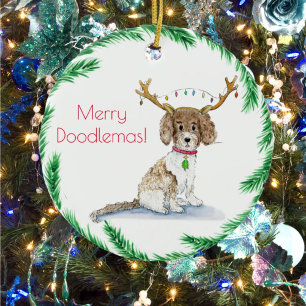 Watercolor Labradoodle jul Ljus Antlers Julgransprydnad Keramik