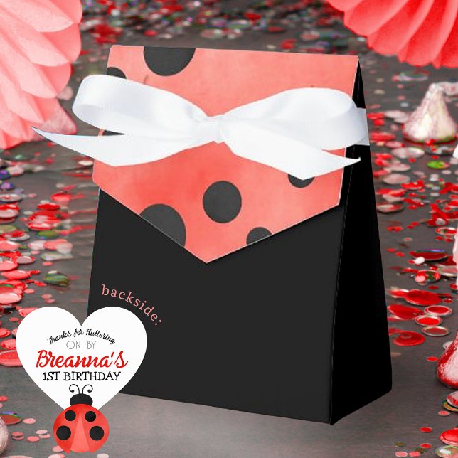 Watercolor Ladybug Patternated Birthday Treat Presentaskar (Black Watercolor Ladybug Personalized Favor Gift Boxes)