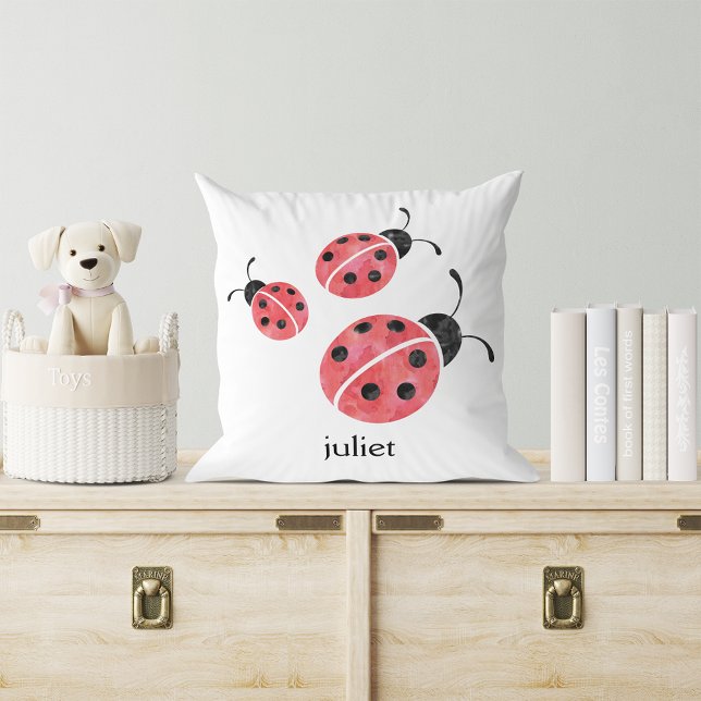 Watercolor Ladybug Personlig Dekorativ kudde (Skapare uppladdad)