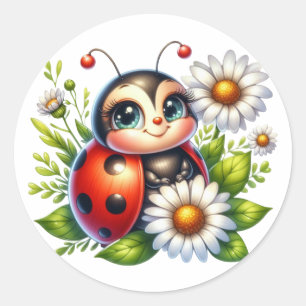 Watercolor Ladybug Runt Klistermärke