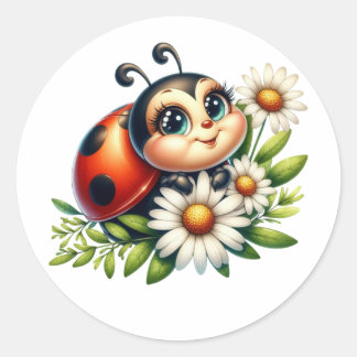 Watercolor Ladybug Runt Klistermärke