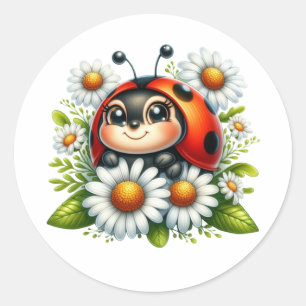 Watercolor Ladybug Runt Klistermärke
