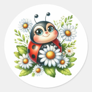 Watercolor Ladybug Runt Klistermärke