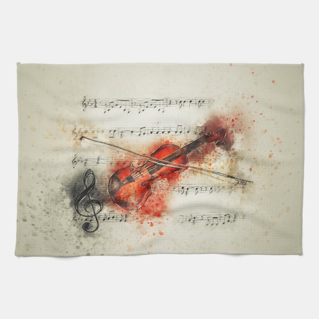 Watercolor Lakan Music och Violin Kökshandduk (Horisontell)
