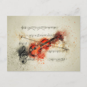 Watercolor Lakan Music och Violin Vykort