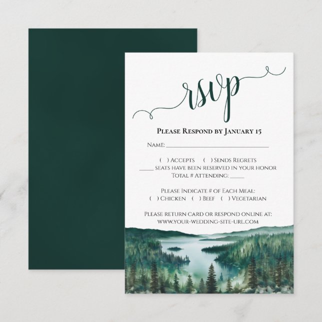 Watercolor Lake Tahoe Landscape Rustic Wedding OSA Kort (Fram/baksida)