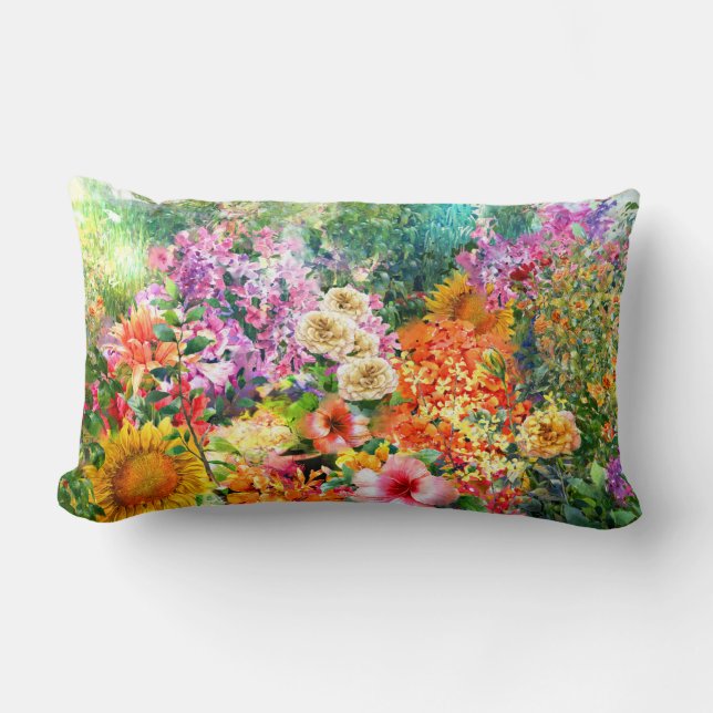 Watercolor Land Garden Botanical Flowers Lumbarkudde (Framsida)