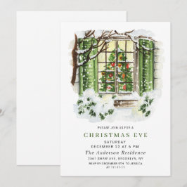 Watercolor Land Helgdag House CHRISTMAS KVÄLL Inbjudningar