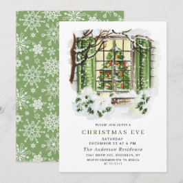 Watercolor Land Helgdag House CHRISTMAS KVÄLL Inbjudningar