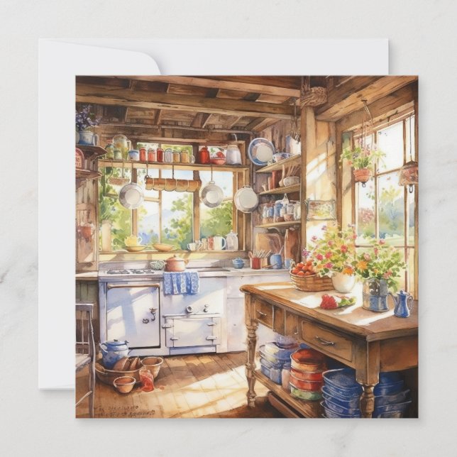 Watercolor Land Kitchen Background Anteckningskort (Framsida)