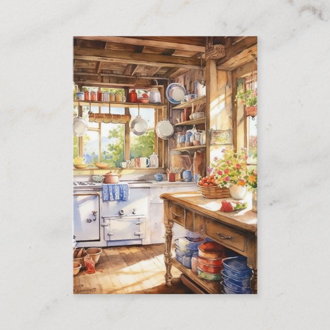 Watercolor Land Kitchen Background Visitkort (Framsida)