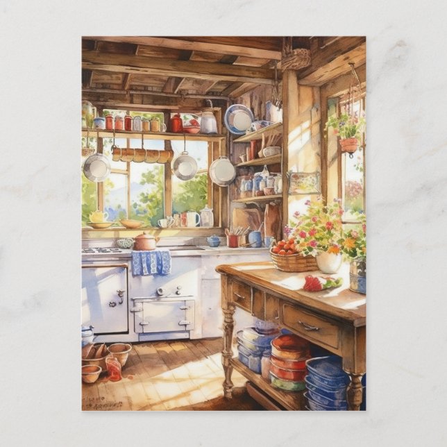 Watercolor Land Kitchen Background Vykort (Framsida)