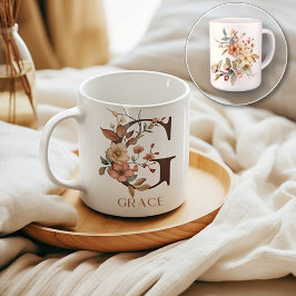 Watercolor Land Wildblommonogram Brev G Kaffemugg
