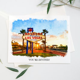 Watercolor Las Vegas Sign Bröllop Inbjudningar
