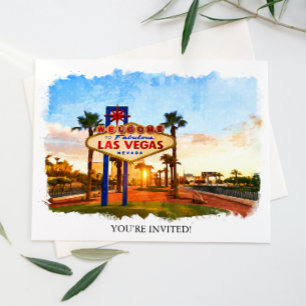 Watercolor Las Vegas Sign Bröllop Inbjudningar