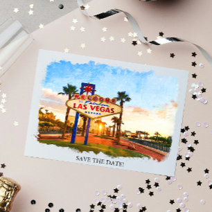 Watercolor Las Vegas Sign Bröllop spara datum Inbjudningar