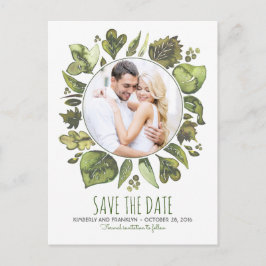 Watercolor Laurel Greenery Photo Save Date Meddelande Vykort