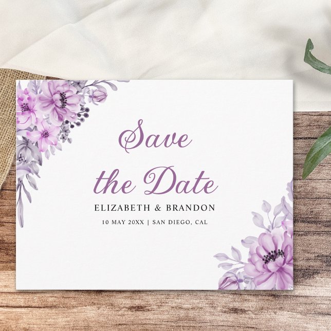 Watercolor Lavender and Violet Floral Wedding  Vykort (Skapare uppladdad)