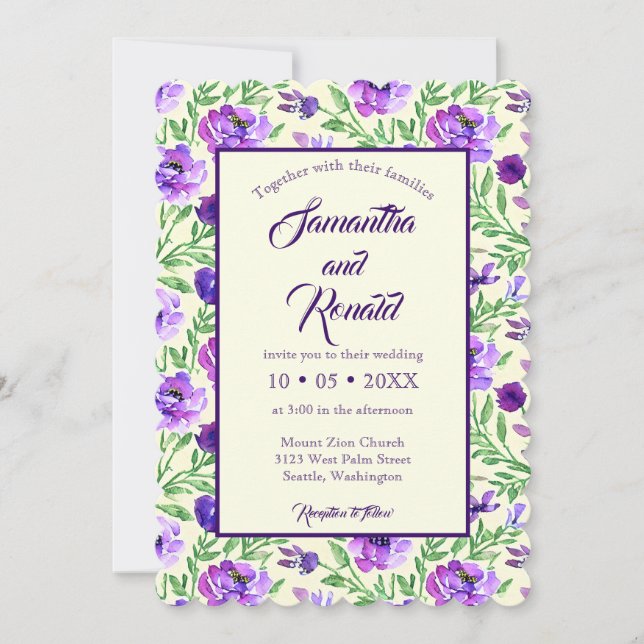 Watercolor Lavender Blommars Botanical Bröllop Inbjudningar (Framsida)
