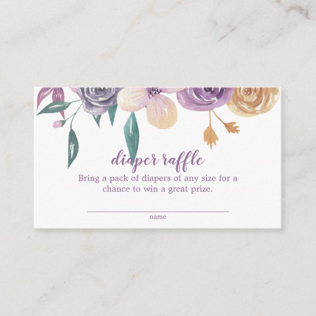 Watercolor Lavender Blommigt Baby Diaper Raffle Tilläggskort (Framsida)