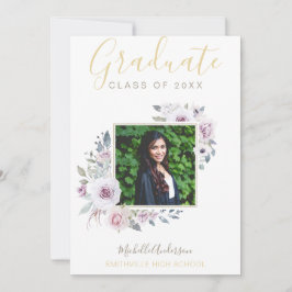 Watercolor Lavender Blommigt Guld Photo Studenten Meddelande