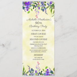 Watercolor Lavender Blommigt Gult Birthday Menu Meny