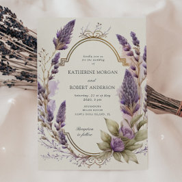 Watercolor Lavender Blommigt Regal Bröllop Inbjudningar