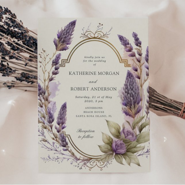 Watercolor Lavender Blommigt Regal Bröllop Inbjudningar (Skapare uppladdad)