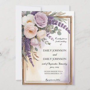 Watercolor Lavender Blommigt Regal Bröllop Inbjudningar