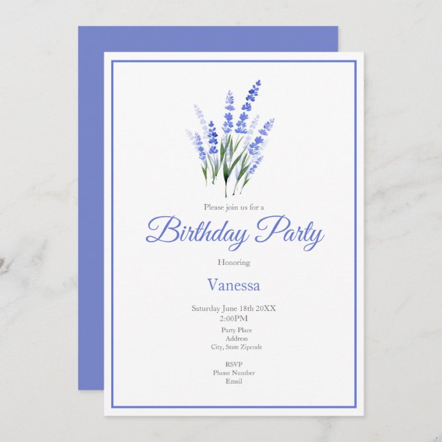 Watercolor Lavender Bouquet Inbjudningar (Fram/baksida)