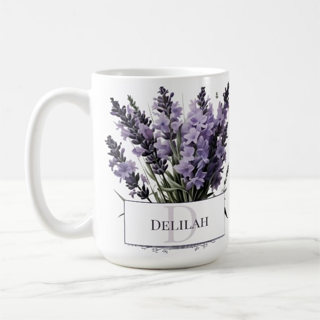 Watercolor Lavender Bouquet Personlig Kaffemugg (Vänster)
