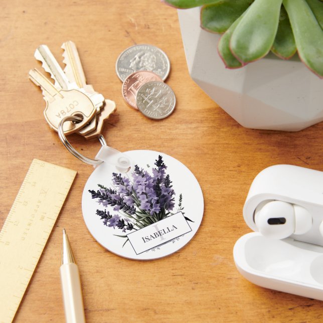 Watercolor Lavender Bouquet Personlig Nyckelring (Skrivbord)