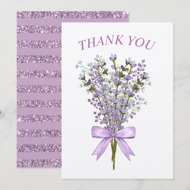 Watercolor Lavender Bouquet Tack Kort (Fram/baksida)
