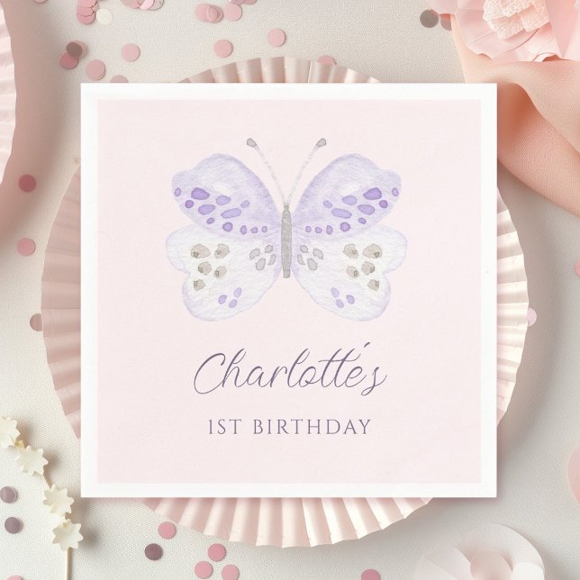 Watercolor Lavender Butterfly 1st Birthday Party  Pappersservett (Skapare uppladdad)