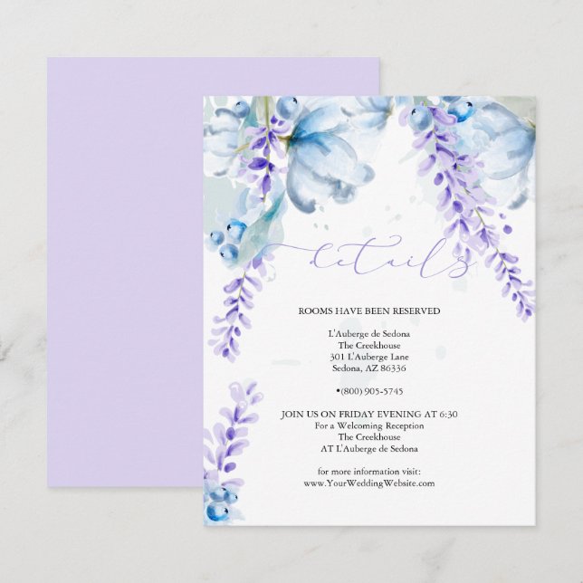 Watercolor Lavender Dusty Blue Wildblommor Inbjudningar (Fram/baksida)